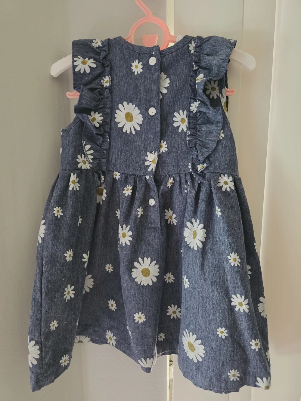 SHEIN Baby Girl Faux Denim Daisy Floral Dress 18-24 Months Ruffle Sleeve